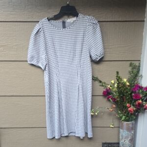 Loft Knit Puff Sleeve Gingham Knit Dress 12
